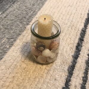 Handmade Seashell Glass Candle Holder with Cream Candle